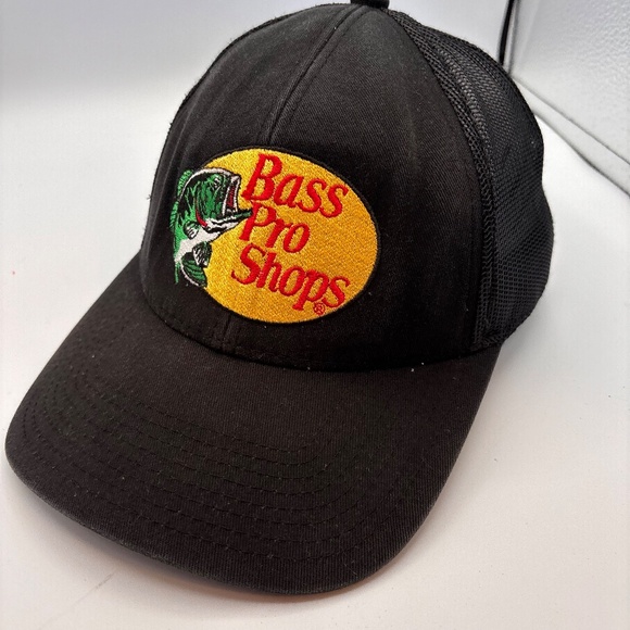 Vintage Bass Pro Shops Gone Fishing Basic Black Embroidered Logo Snapback Hat - Picture 7 of 10